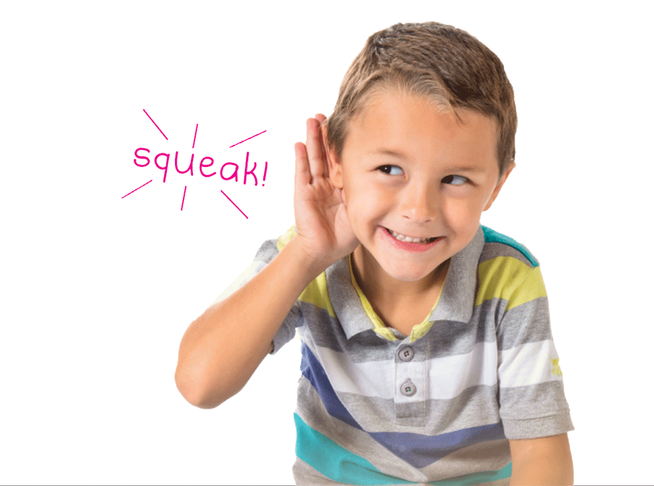 A boy listening for a squeak