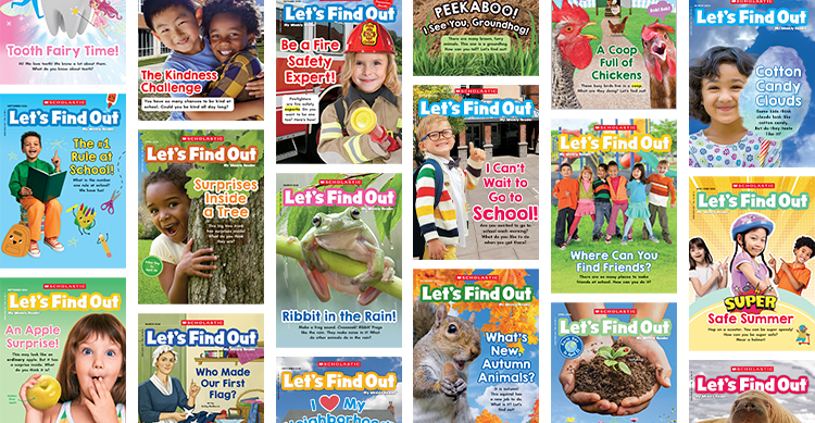 Collage of colorful Scholastic Let's Find Out early reader book covers on various topics
